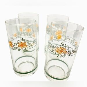 Corelle Vintage Glasses Apricot Grove Set of (4) Pale Blue & Pink Clear Glass